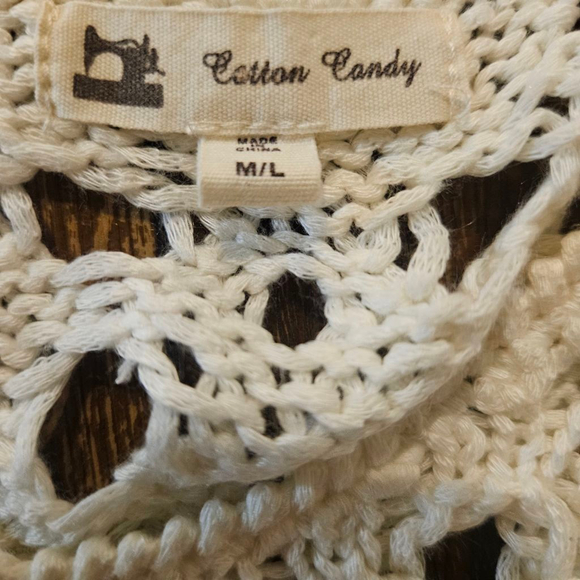 Women's Cotton Candy White Crochet Knit CroppedTank Top M/L - Picture 3 of 8